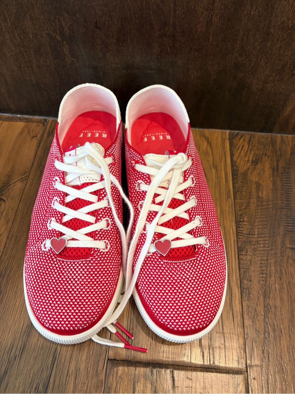 Reef Red and White Knit Sneakers- new